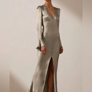 Shona Joy - La Lune Frill Cuff Bias Midi Dress in Sage - Size 8 (US)